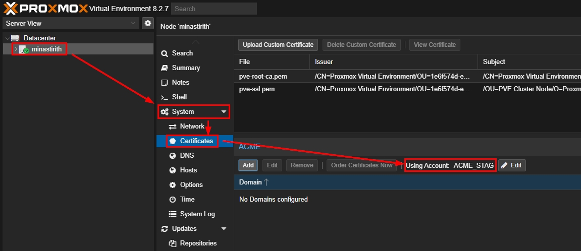 Proxmox Certificates ACME account