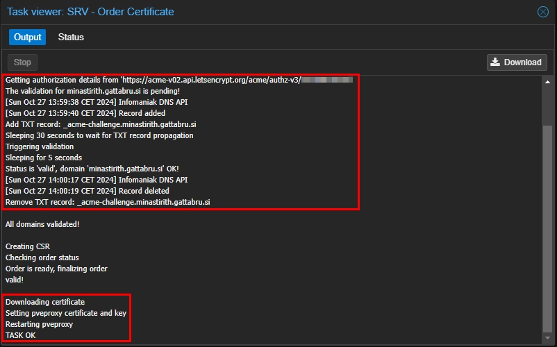 Proxmox ACME Staging Success