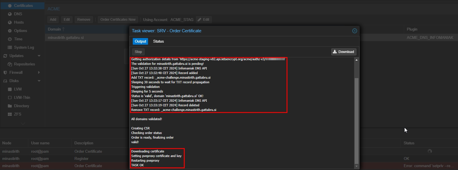 Proxmox ACME Staging Success