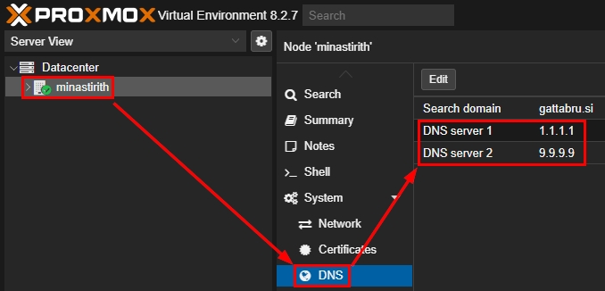 Proxmox temp. DNS config.